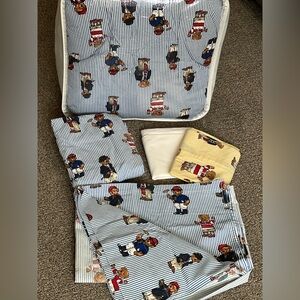 Vtg Ralph Lauren Polo Teddy Bear Twin Comforter Sheet Set With Extra Sheets